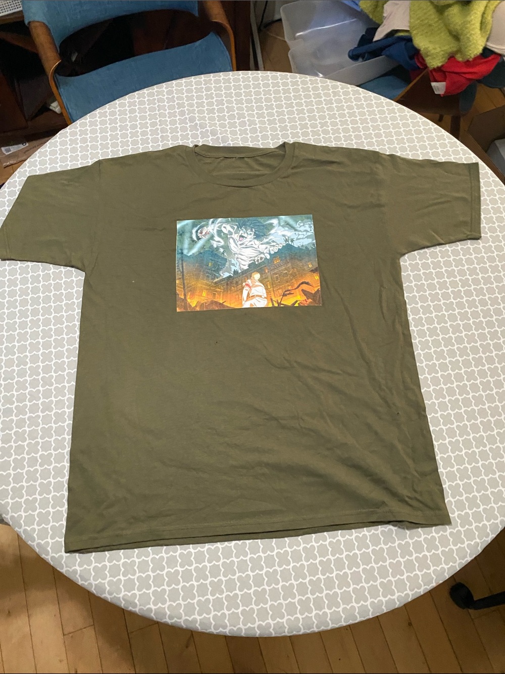 Gildan Olive Green Short Sleeve Tee w/Attack on Titan Graphic Print manga anime